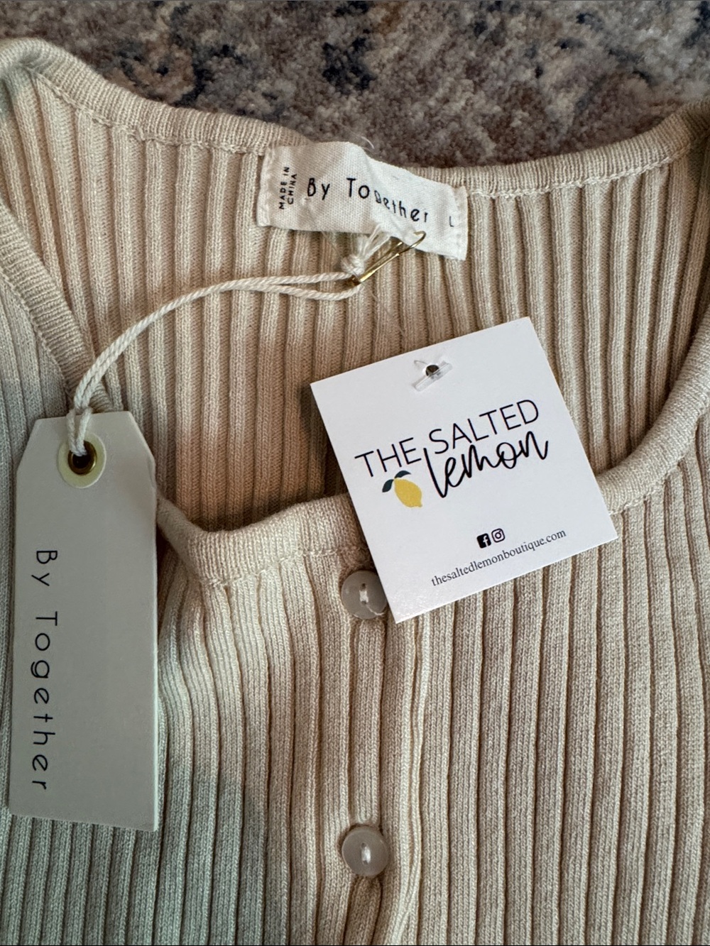 By Together Cream Ribbed Button-Front Tank - Picture 4 of 7
